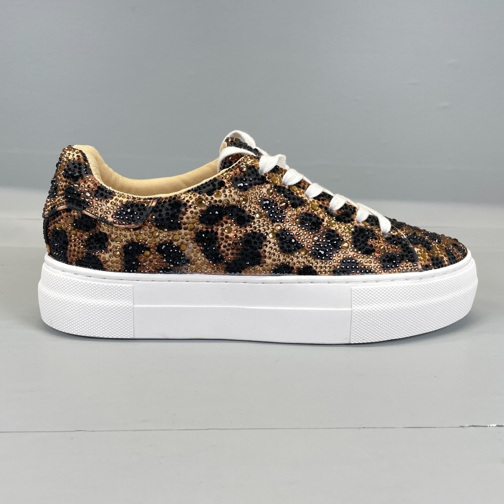 Betsey Johnson Sidny Platform Sneakers Womens Size 7 M Leopard Rhinestone Shoes